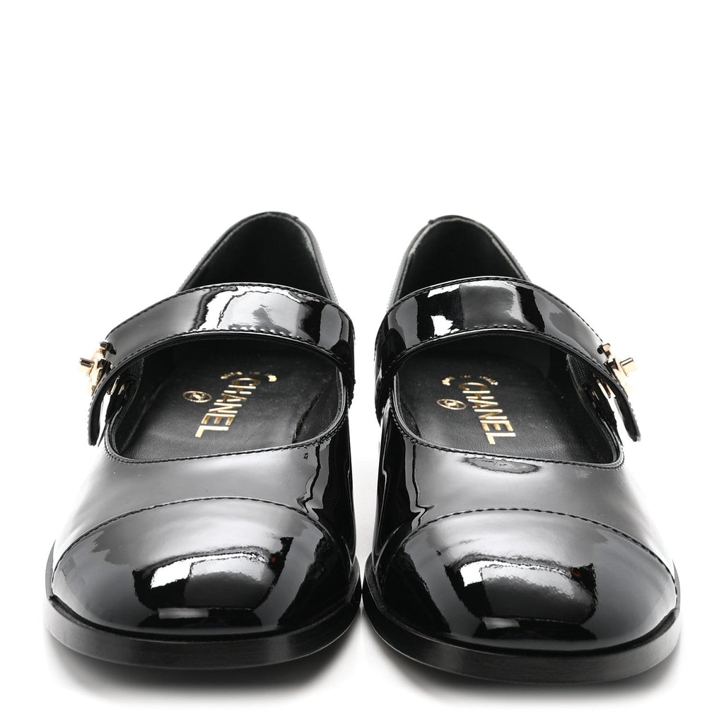 Patent Calfskin Mary Janes Flats 37.5 Black