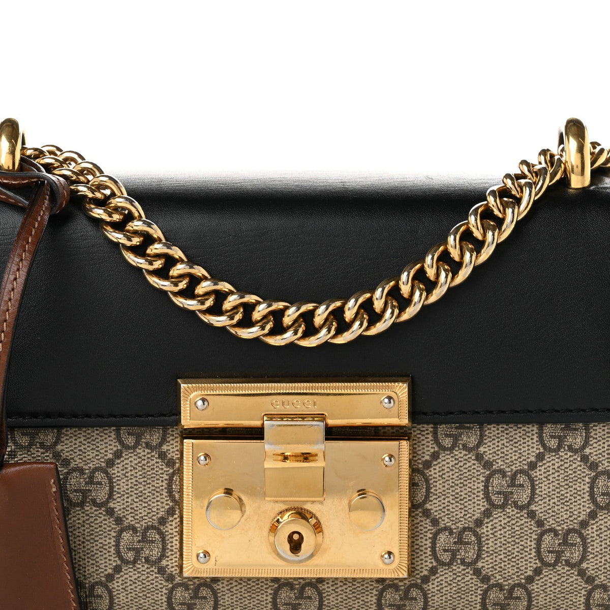 GG Supreme Monogram Calfskin Small Padlock Shoulder Bag Beige Black Cuir