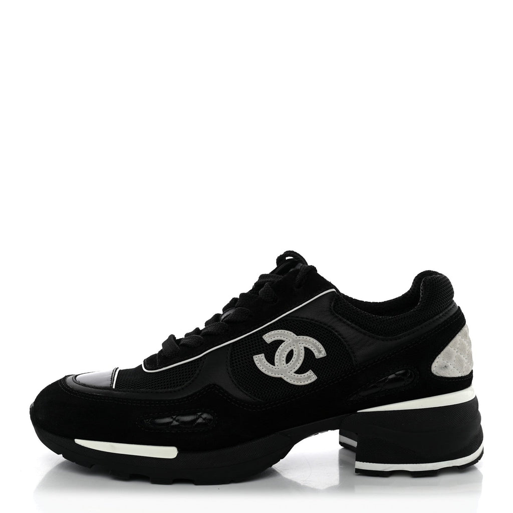 Mixed Fibers Suede Shiny Calfskin Womens CC Sneakers 38 Black
