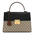 GG Supreme Monogram Calfskin Medium Padlock Top Handle Bag Beige Black Cuir