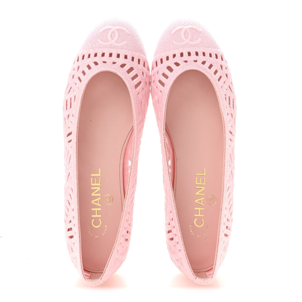 Cotton Embroidered Cap Toe Ballet Flats 38 Light Pink