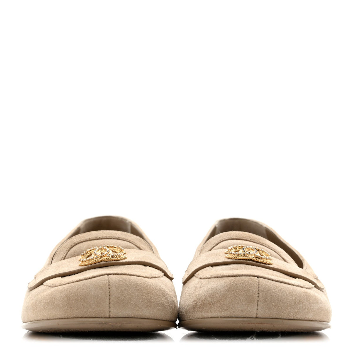 Suede Crystal CC Mocassin Loafers 39.5 Beige