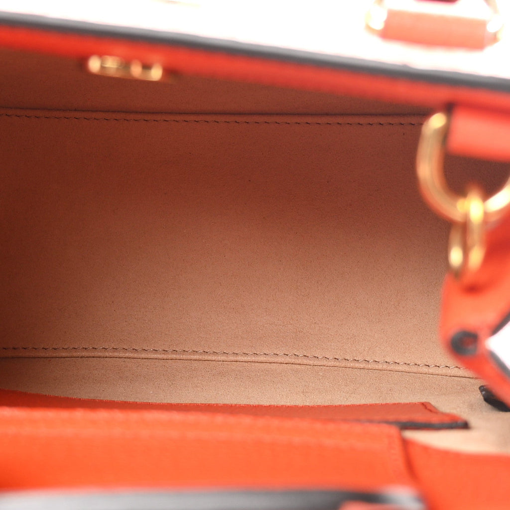 Textured Dollar Calfskin Web Mini Diana Tote Bag Deep Orange Spicy Cyclamin