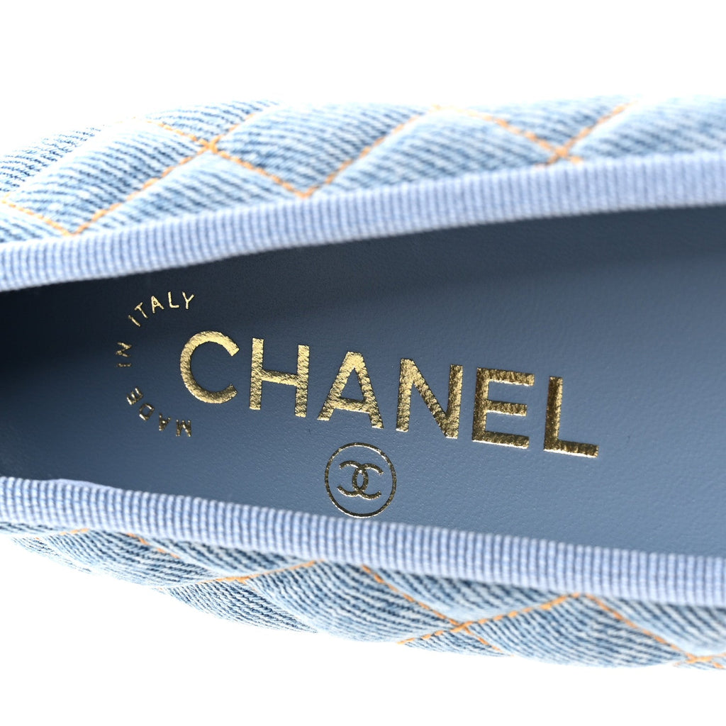 Denim Quilted CC Cap Toe Ballerina Flats 35 Light Blue