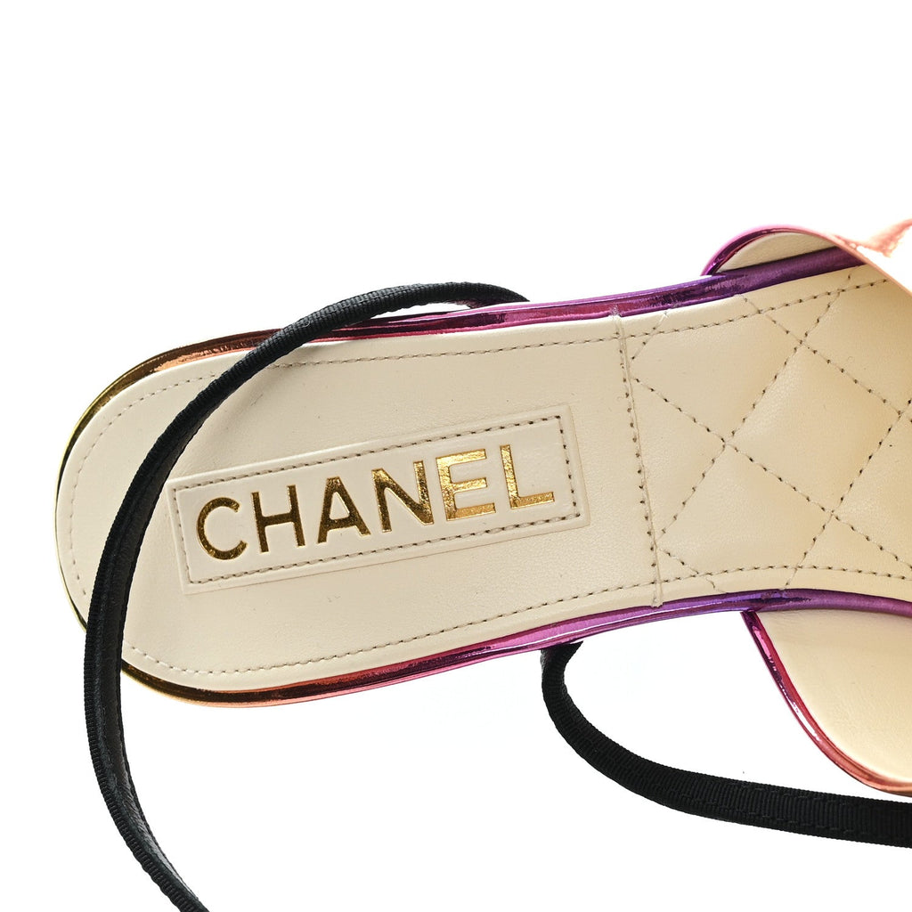 Laminated Calfskin Grosgrain Cap Toe CC Wedge Pumps 40 Pink Orange Yellow Black