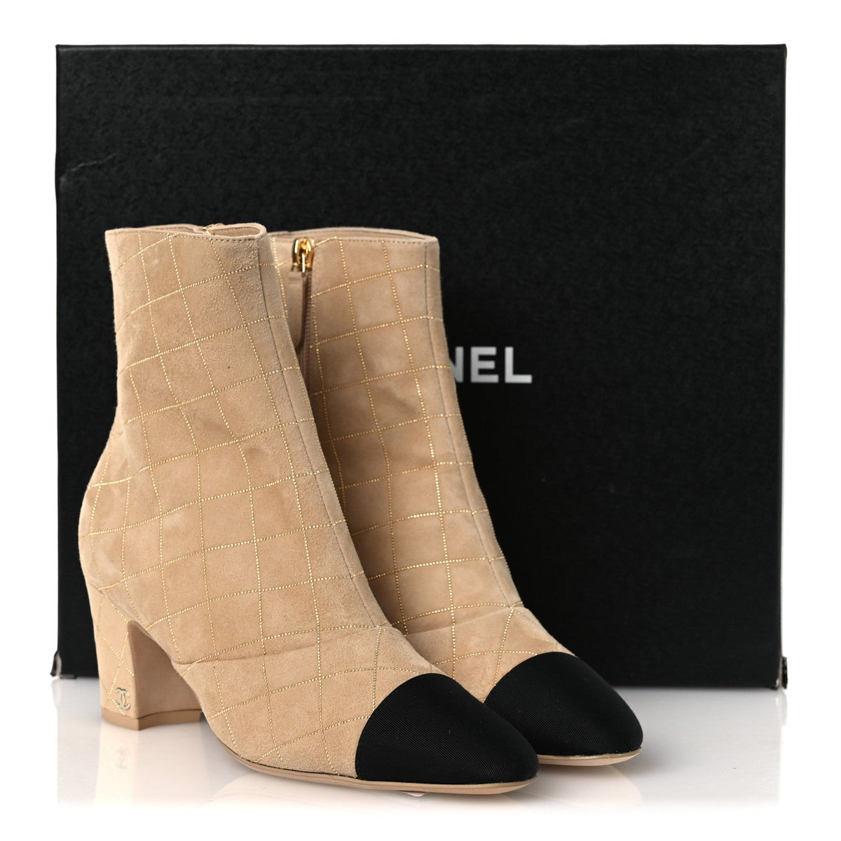Suede Goatskin Grosgrain Cap Toe Shorts Boots 37 Beige Golden Black