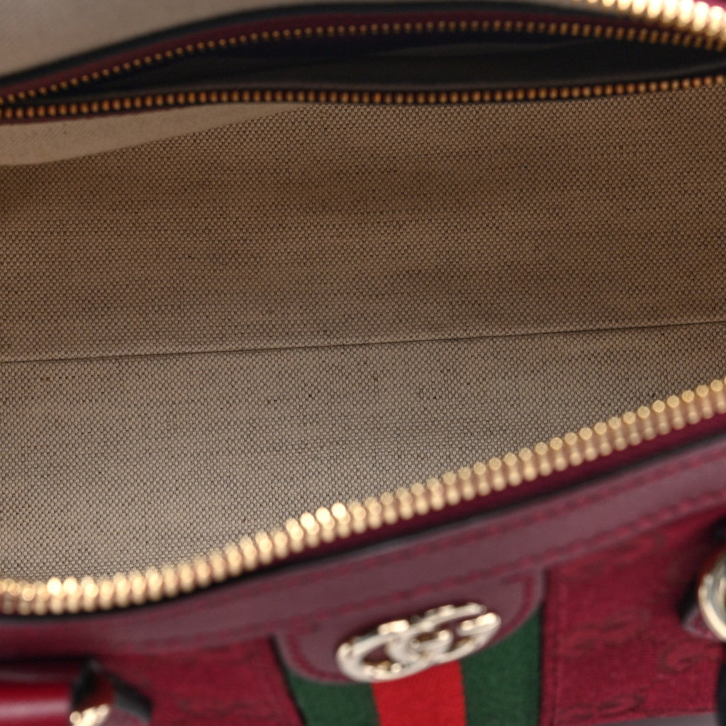 GG Monogram Textured Dollar Calfskin Web Small Ophidia Top Handle Bowler Bag Rosso Ancora
