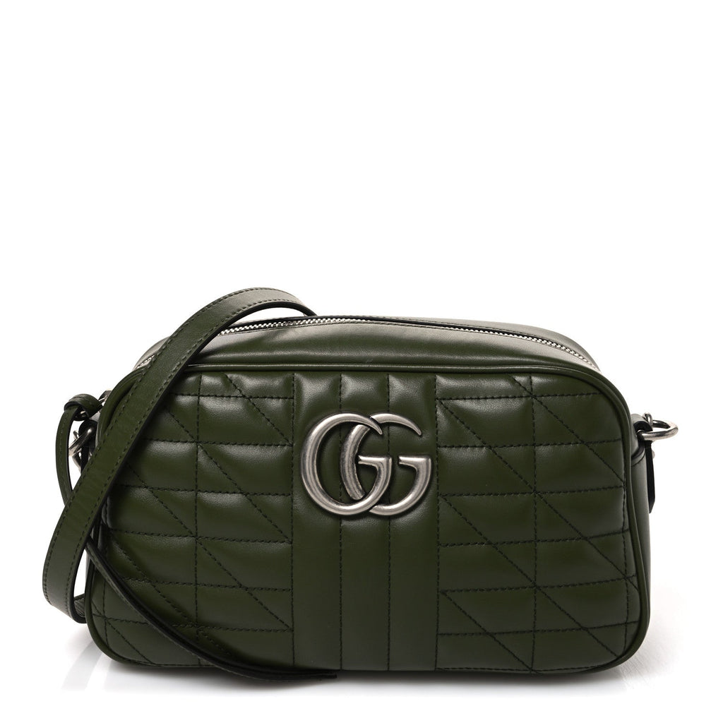 Calfskin Matelasse Aria Small GG Marmont Chain Shoulder Bag Military Wood