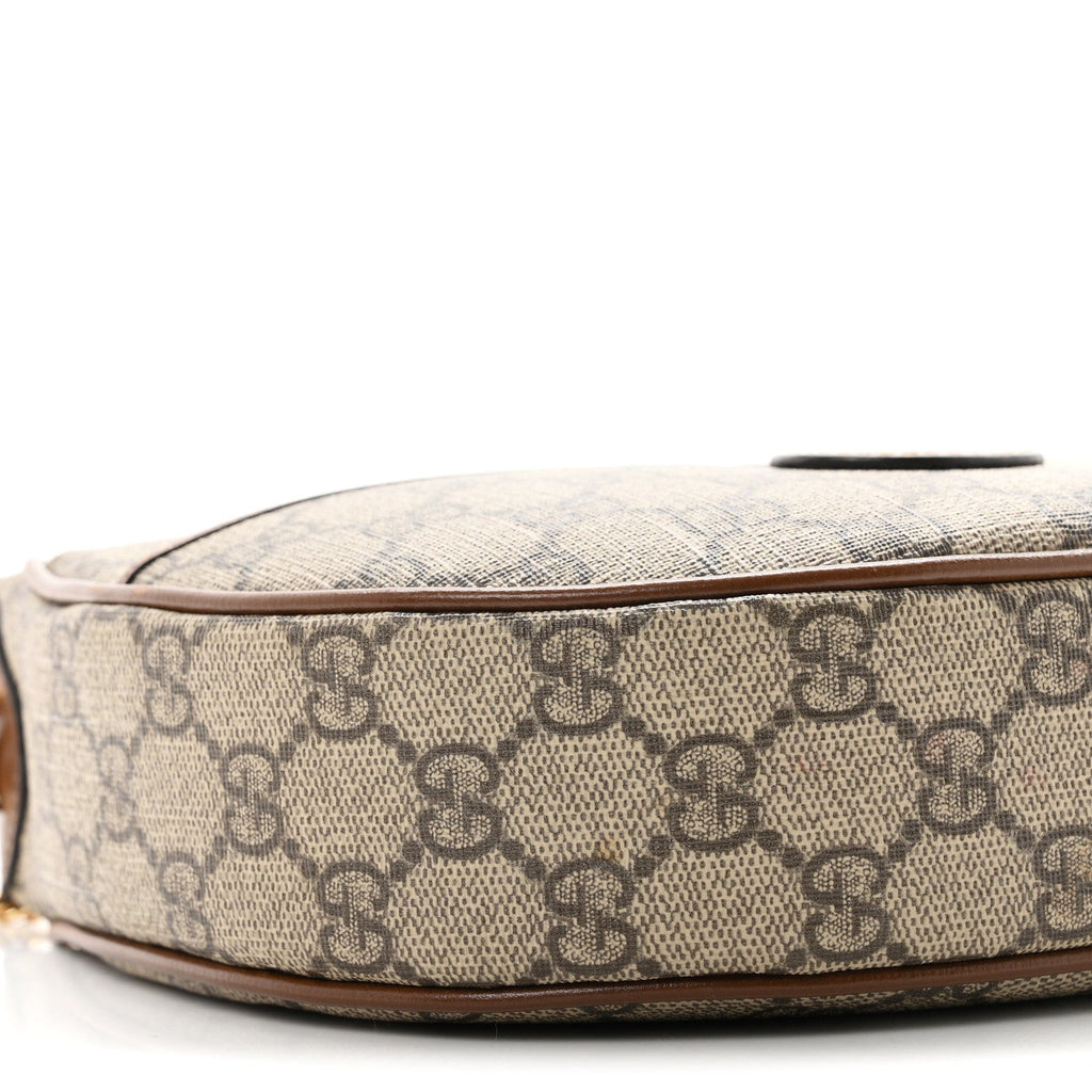 GG Supreme Monogram Azalea Calfskin Mini Retro Interlocking G Half Moon Bag Beige Ebony Brown Sugar