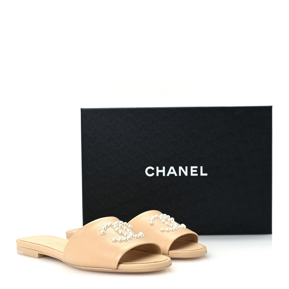 Lambskin Pearl CC Sandals 36 Beige