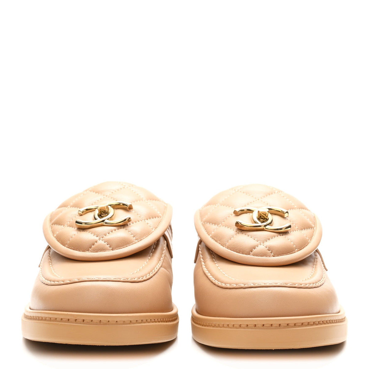 Lambskin Quilted CC Turnlock Mules 39.5 Light Beige