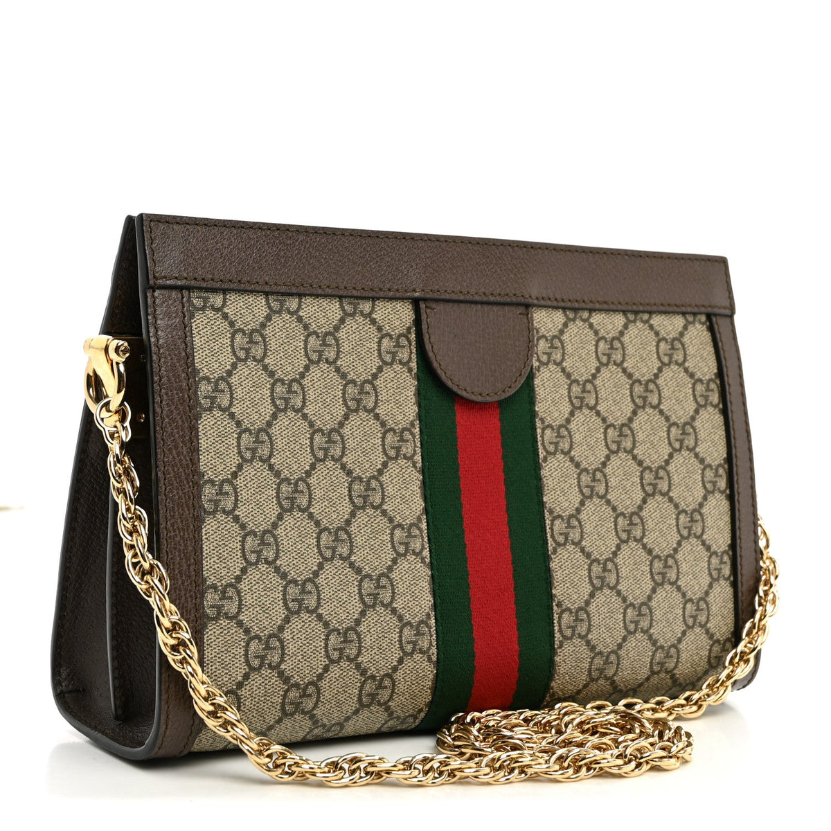 GG Supreme Monogram Web Small Ophidia Chain Shoulder Bag Brown