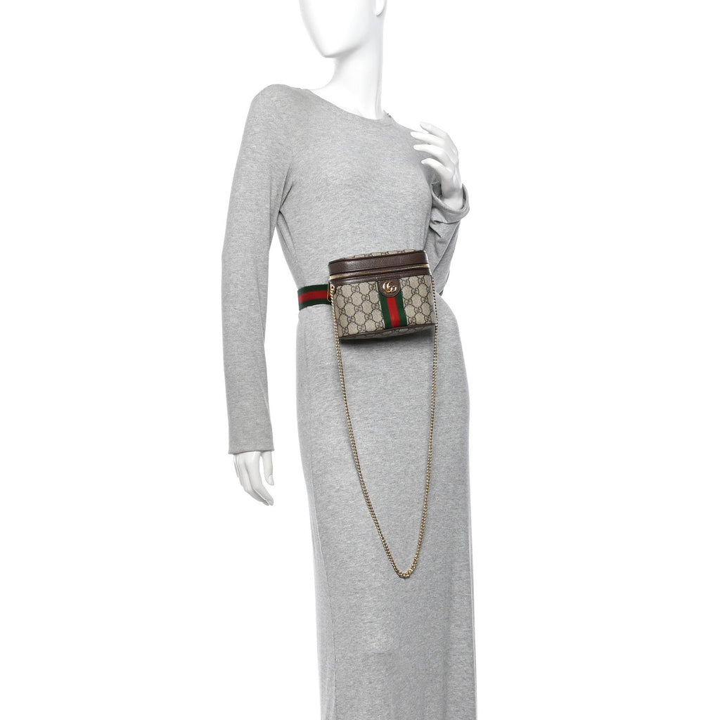 GG Supreme Monogram Textured Dollar Calfskin Web Ophidia Belt Bag 75 30 Beige Ebony New Acero