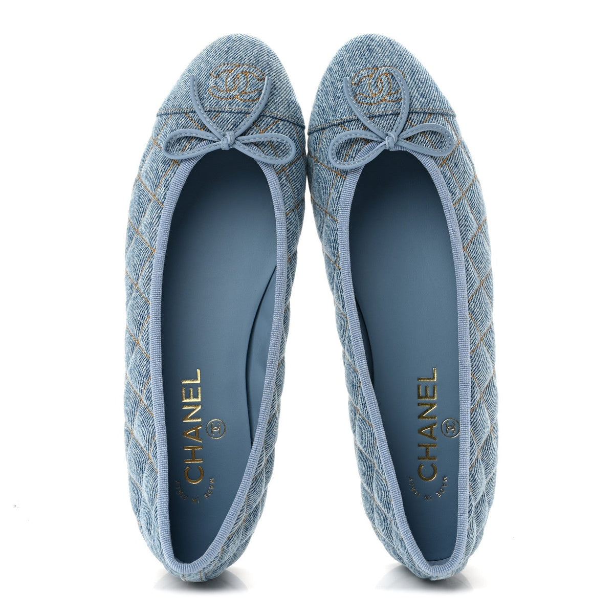Denim Quilted CC Cap Toe Ballerina Flats 40 Light Blue