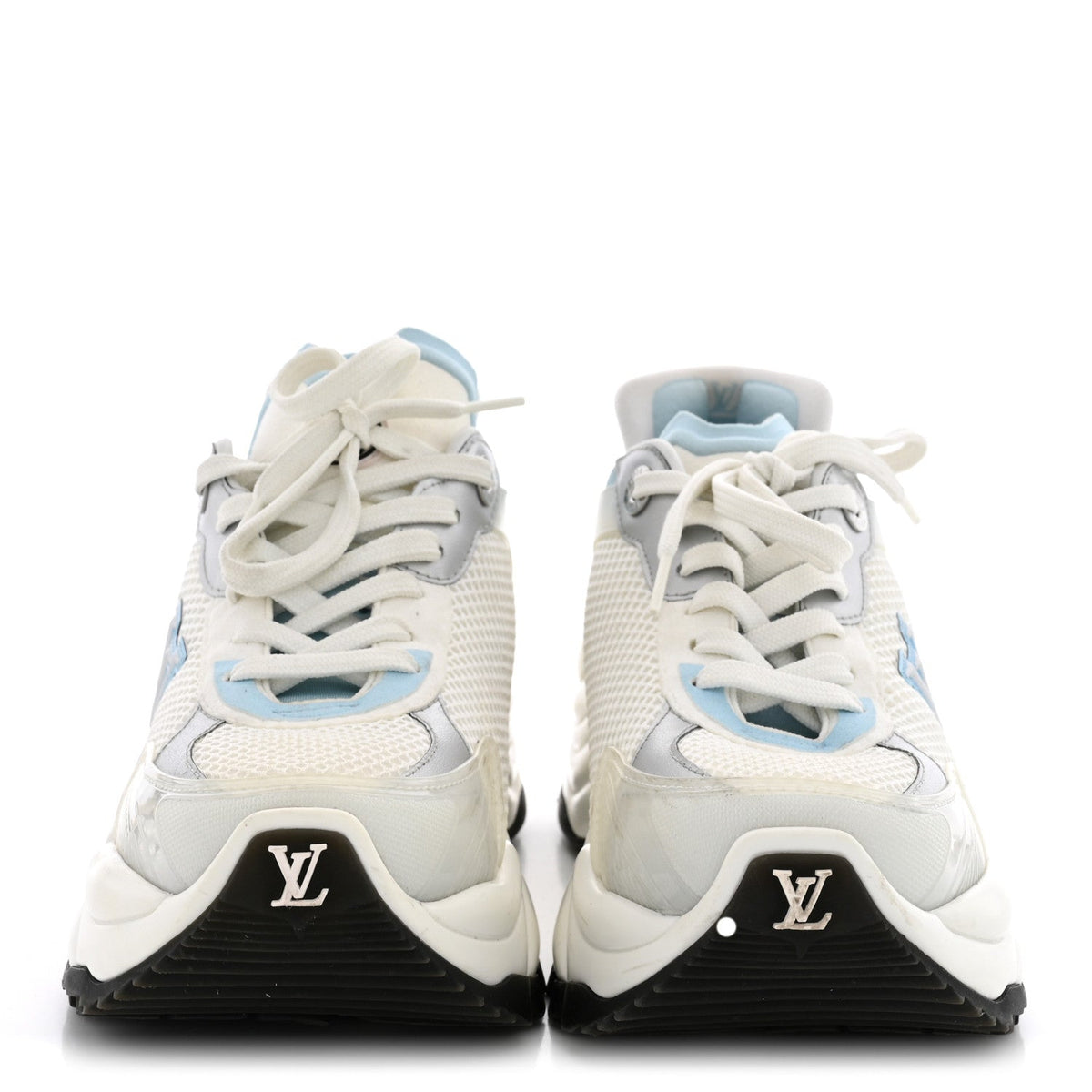Metallic Calfskin Technical Mesh Rubber Run 55 Sneakers 36 Bleu Clair