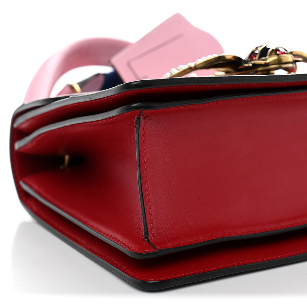 Calfskin Sylvie Web Small Queen Margaret Top Handle Bag Blue Agata Hibiscus Red Mystic White Sugar Pink