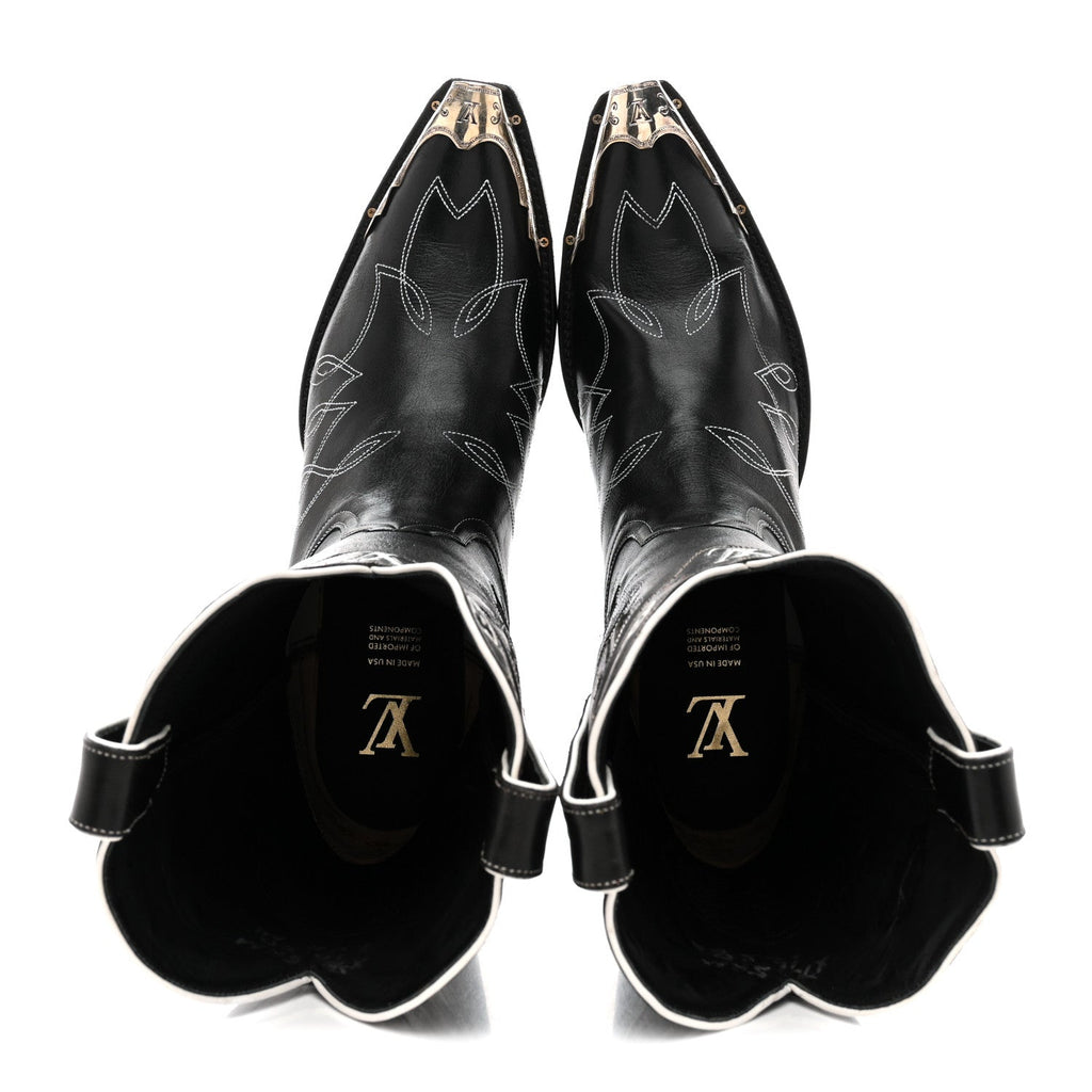 Calfskin LV Texan Mens Rider Boots 10.5 Black Silver