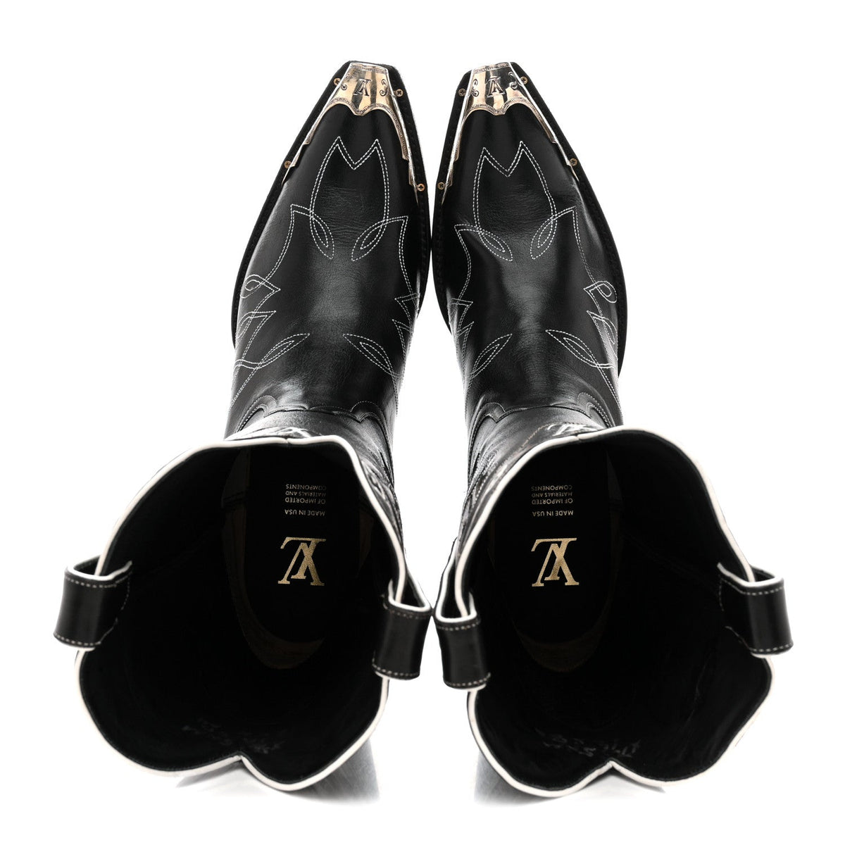 Calfskin LV Texan Mens Rider Boots 10.5 Black Silver