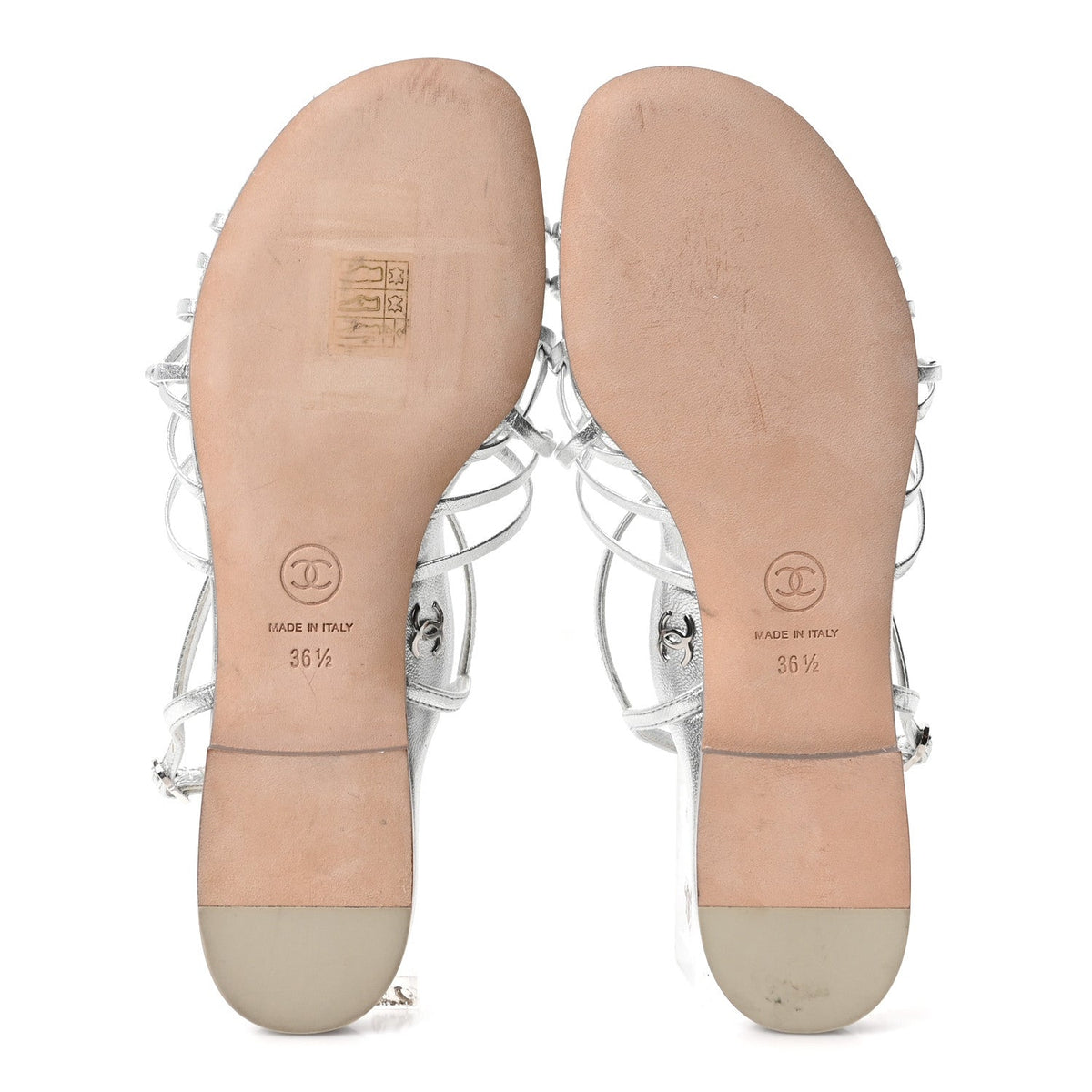 Laminated Lambskin CC Sandals 36.5 Silver