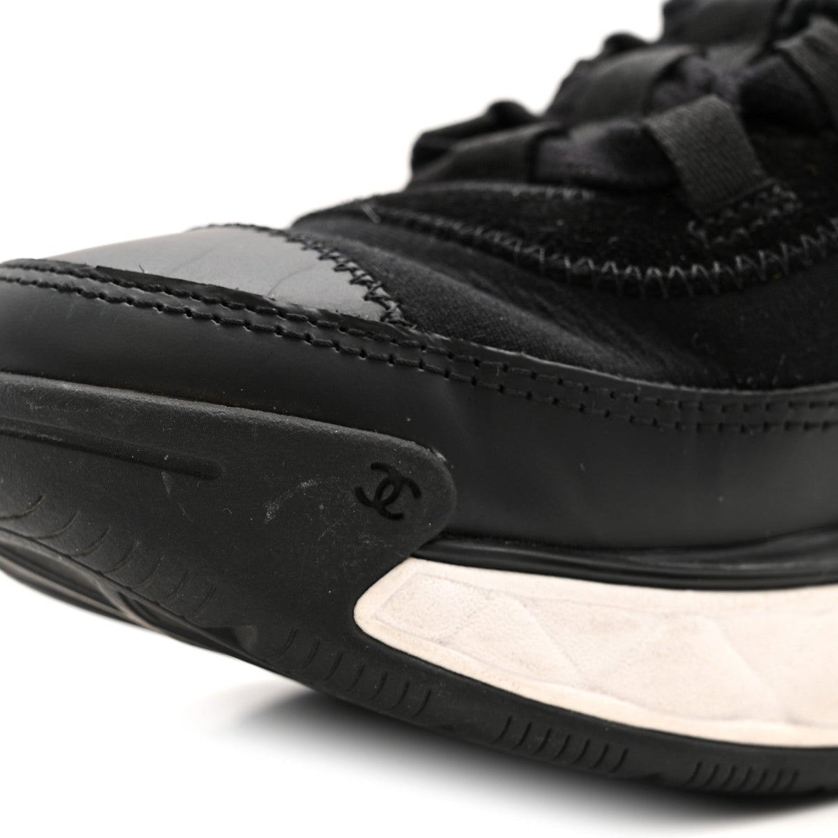 Velvet Calfskin Mixed Fibers CC Sneakers 38 Black