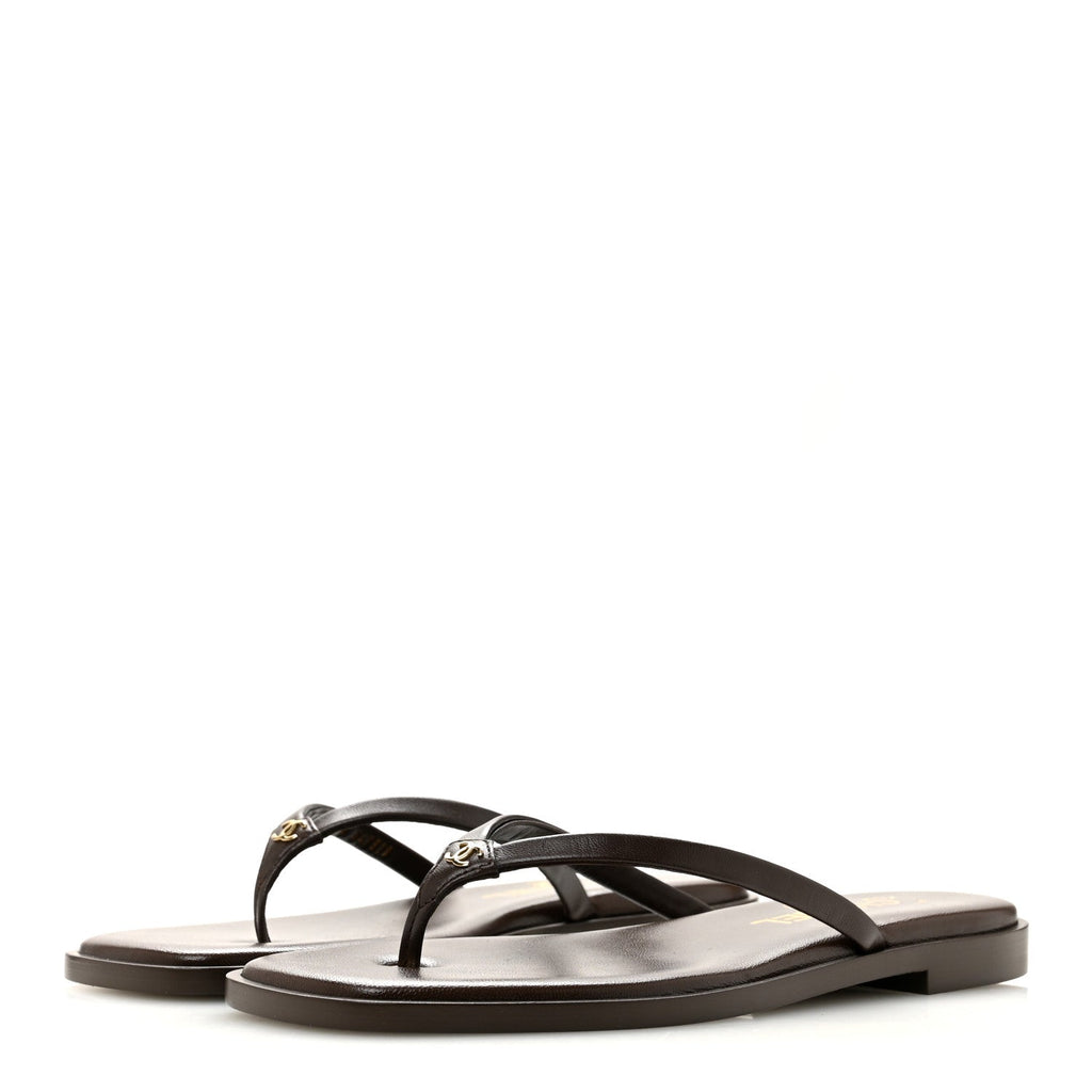 Goatskin CC Times Square Thong Sandals 36.5 Brown