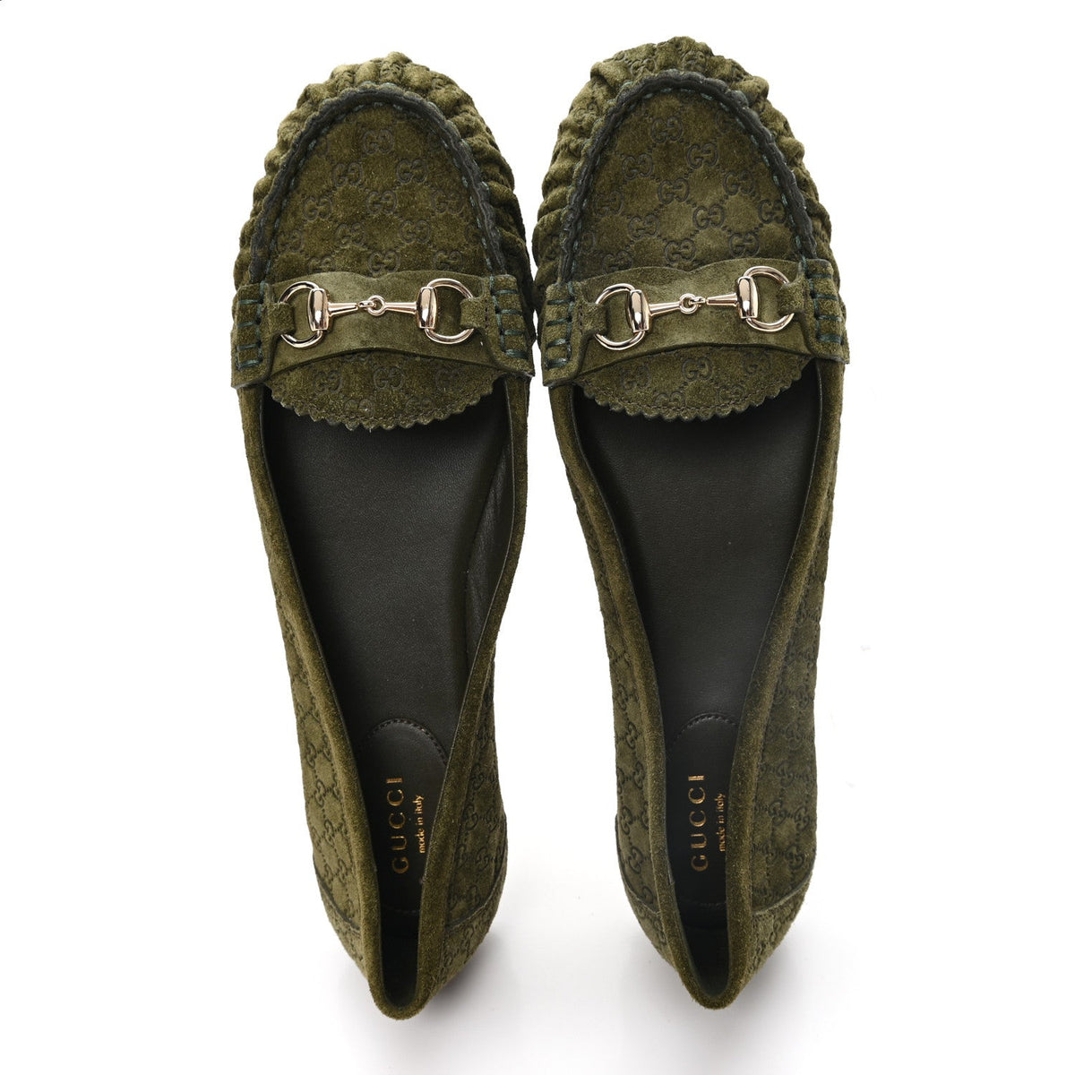 Suede Micro GG Horsebit Womens Kensington Moccasin Loafers 38.5 Green
