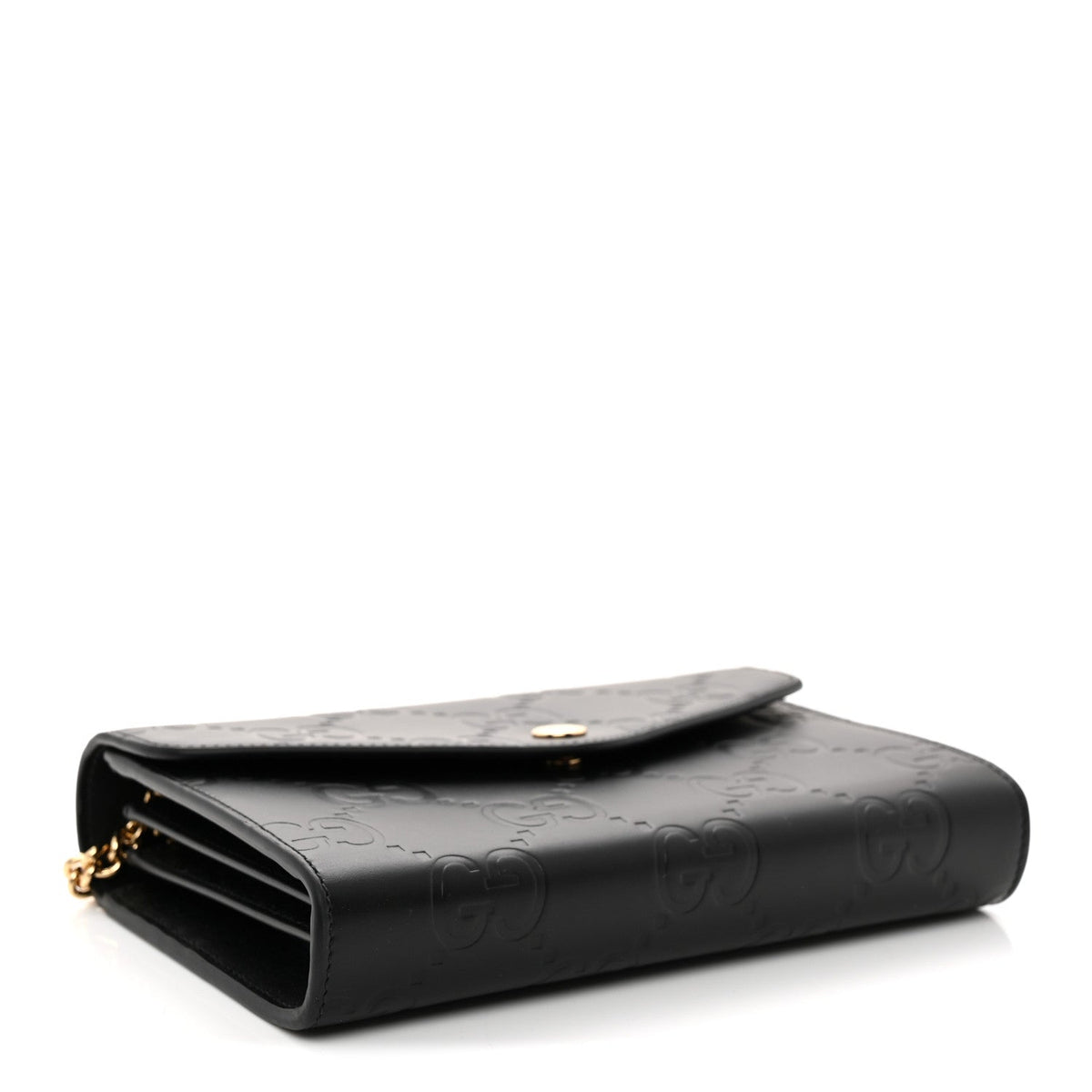 Calfskin GG Debossed Chain Wallet Black