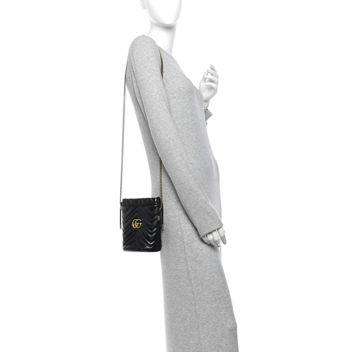 Calfskin Matelasse Mini GG Marmont 2.0 Bucket Bag Black