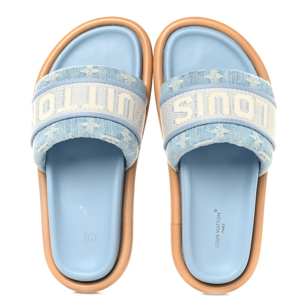 Monogram Denim LV Bliss Womens Comfort Mules 36 Turquoise