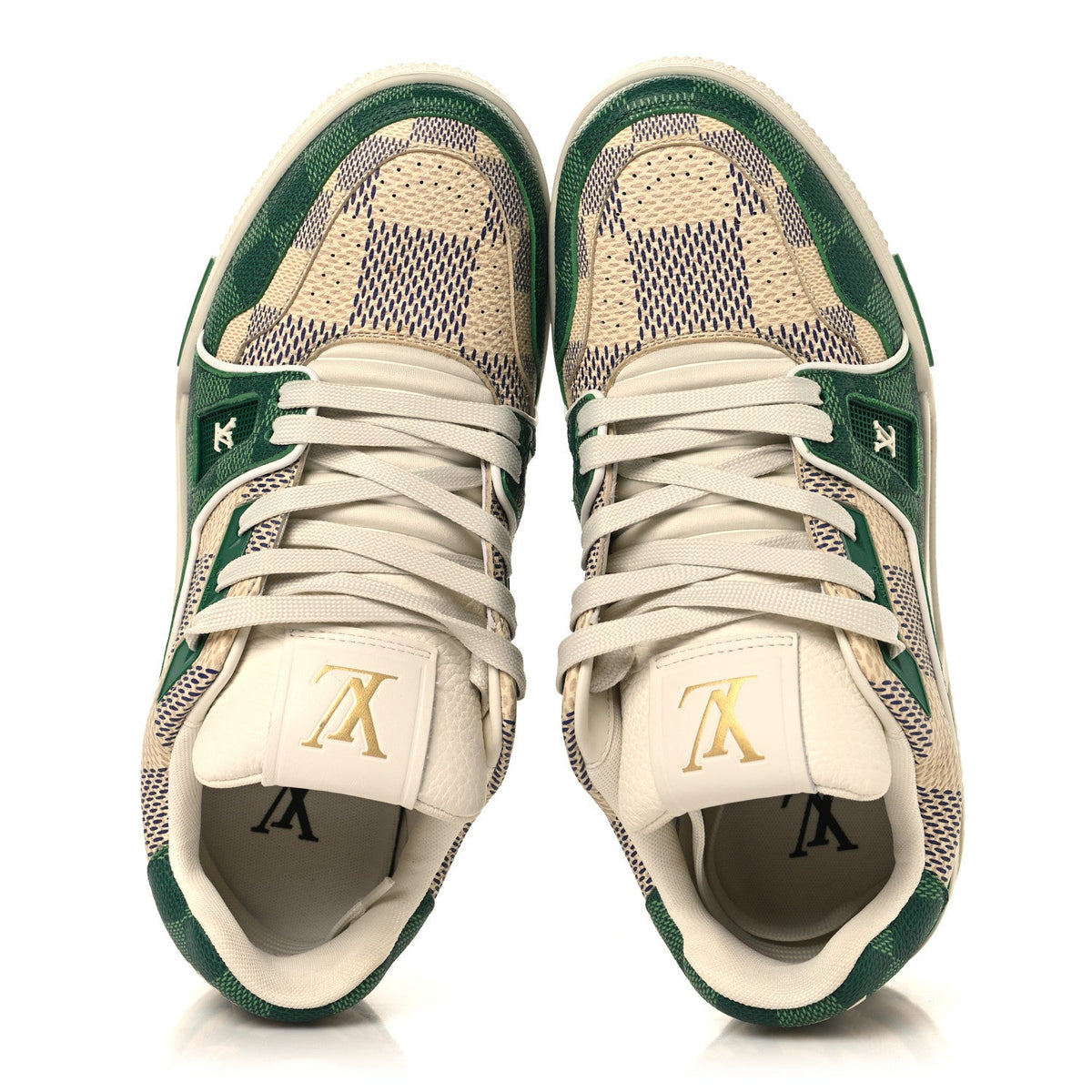 Damier Grained Calfskin Monogram Mens LV Trainer Sneakers 4 Green