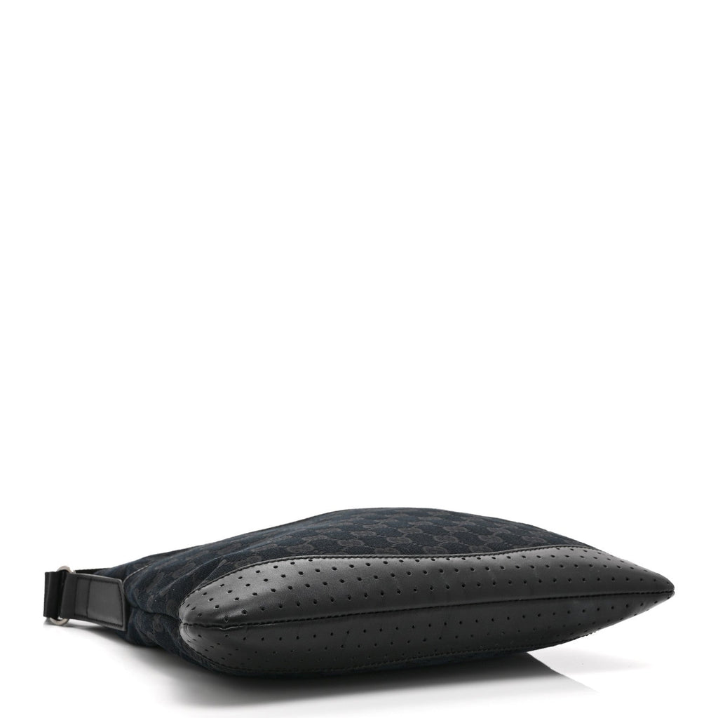 Monogram Calfskin Perforated Medium Flat Messenger Bag Black