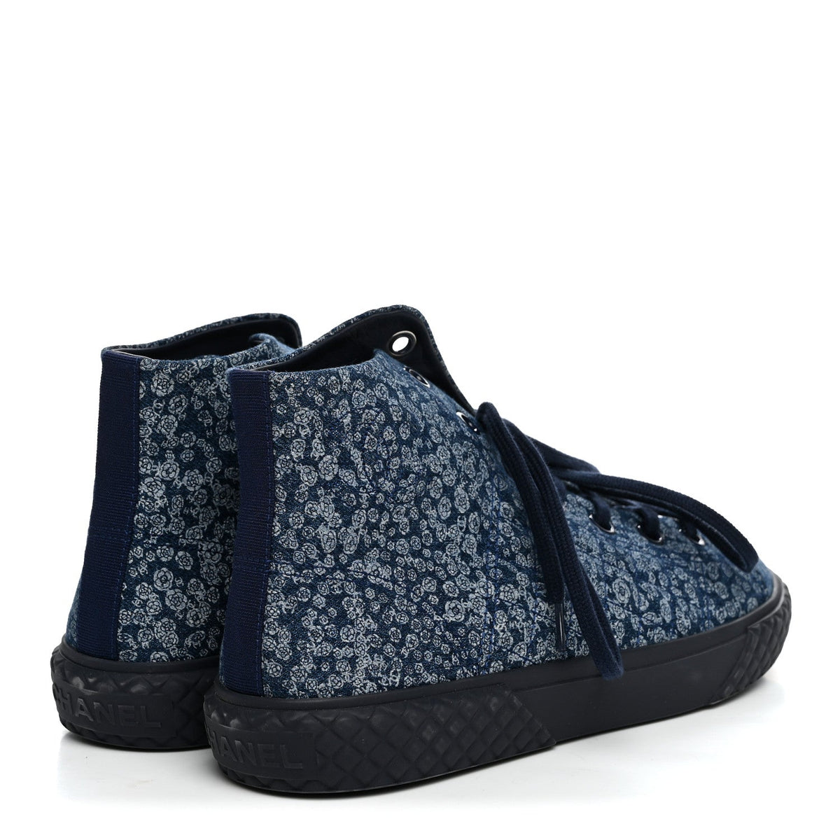 Printed Denim Quilted High Top Sneakers 41 Dark Blue