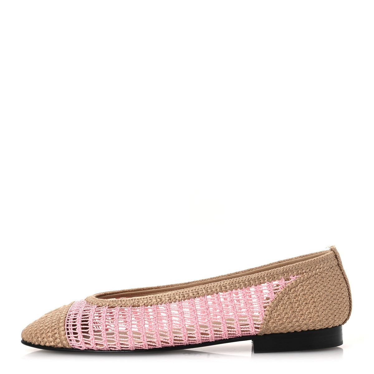 Raffia Cap Toe Ballerina Flats 40 Pink Beige