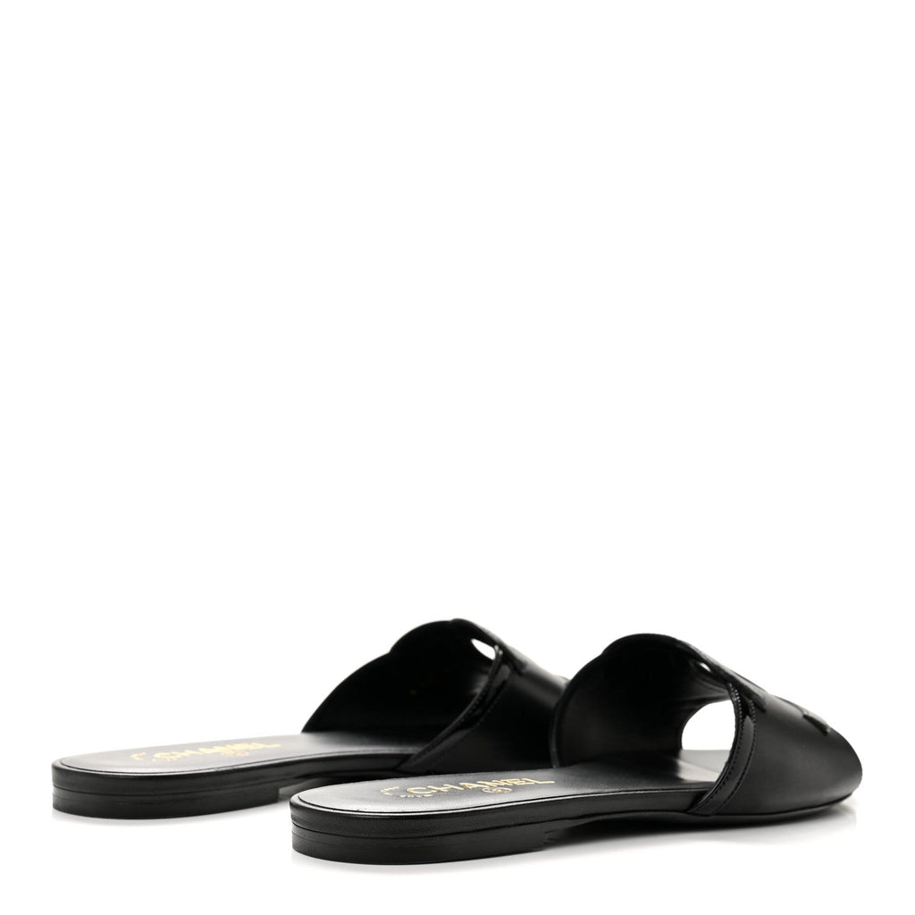 Lambskin Patent Calfskin CC Cutout Mules 40.5 Black
