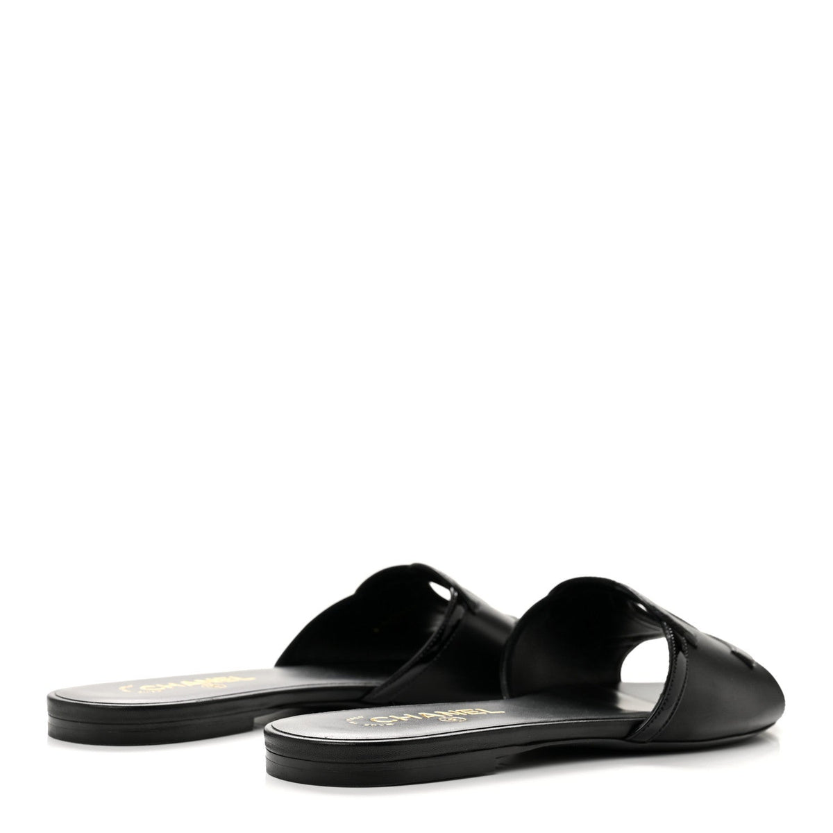 Lambskin Patent Calfskin CC Cutout Mules 40.5 Black