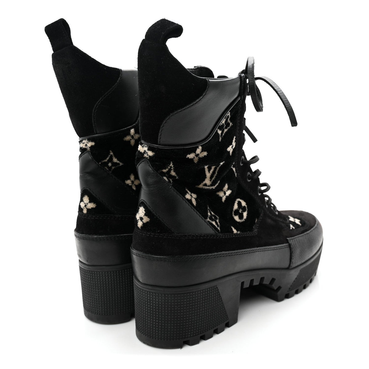 Velvet Calfskin Monogram Laureate Platform Desert Boots 40 Black White