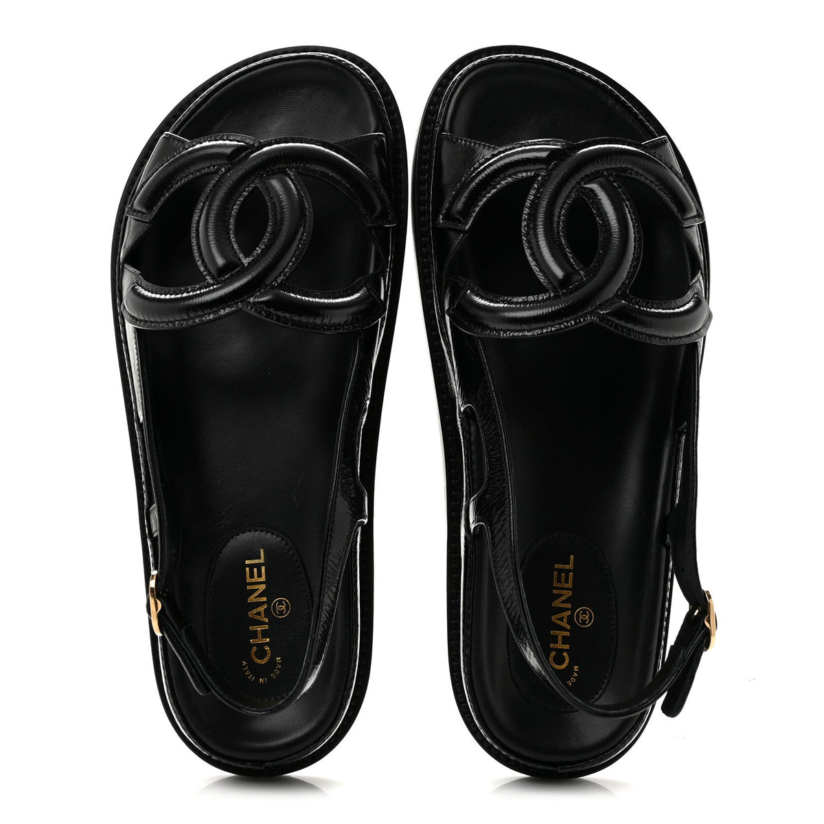 Shiny Crumpled Lambskin CC Cut Out Sandals 37 Black