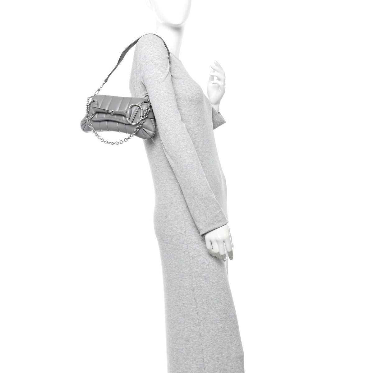 Nappa Vertical Matelasse Small Maxi Horsebit Chain Shoulder Bag Gray
