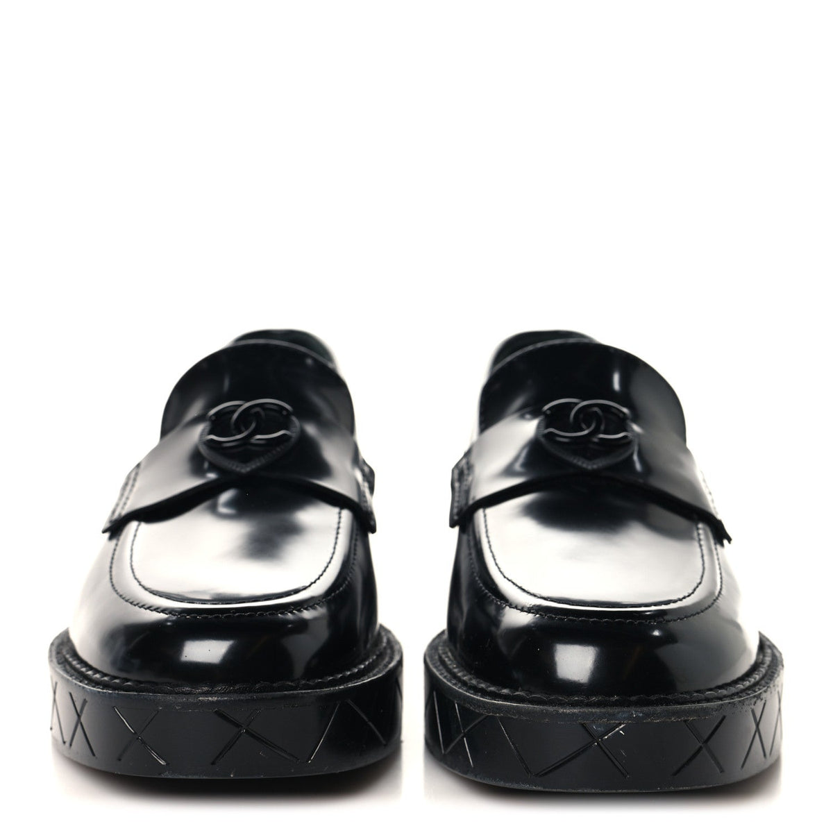 Shiny Calfskin Quilted CC Mocassin Loafers 37 Black