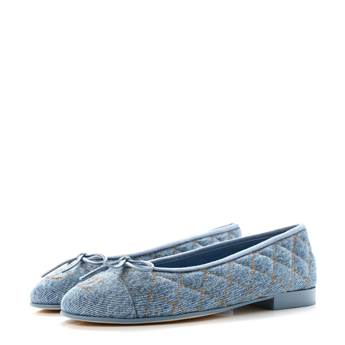 Denim Quilted CC Cap Toe Ballerina Flats 36 Light Blue