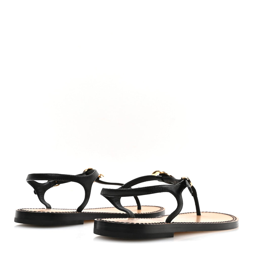 Lambskin CC Thong Sandals 38.5 Black Gold