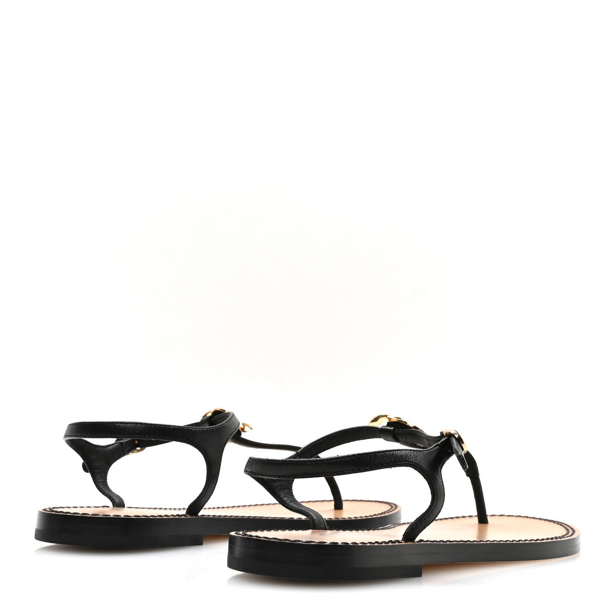 Lambskin CC Thong Sandals 38.5 Black Gold