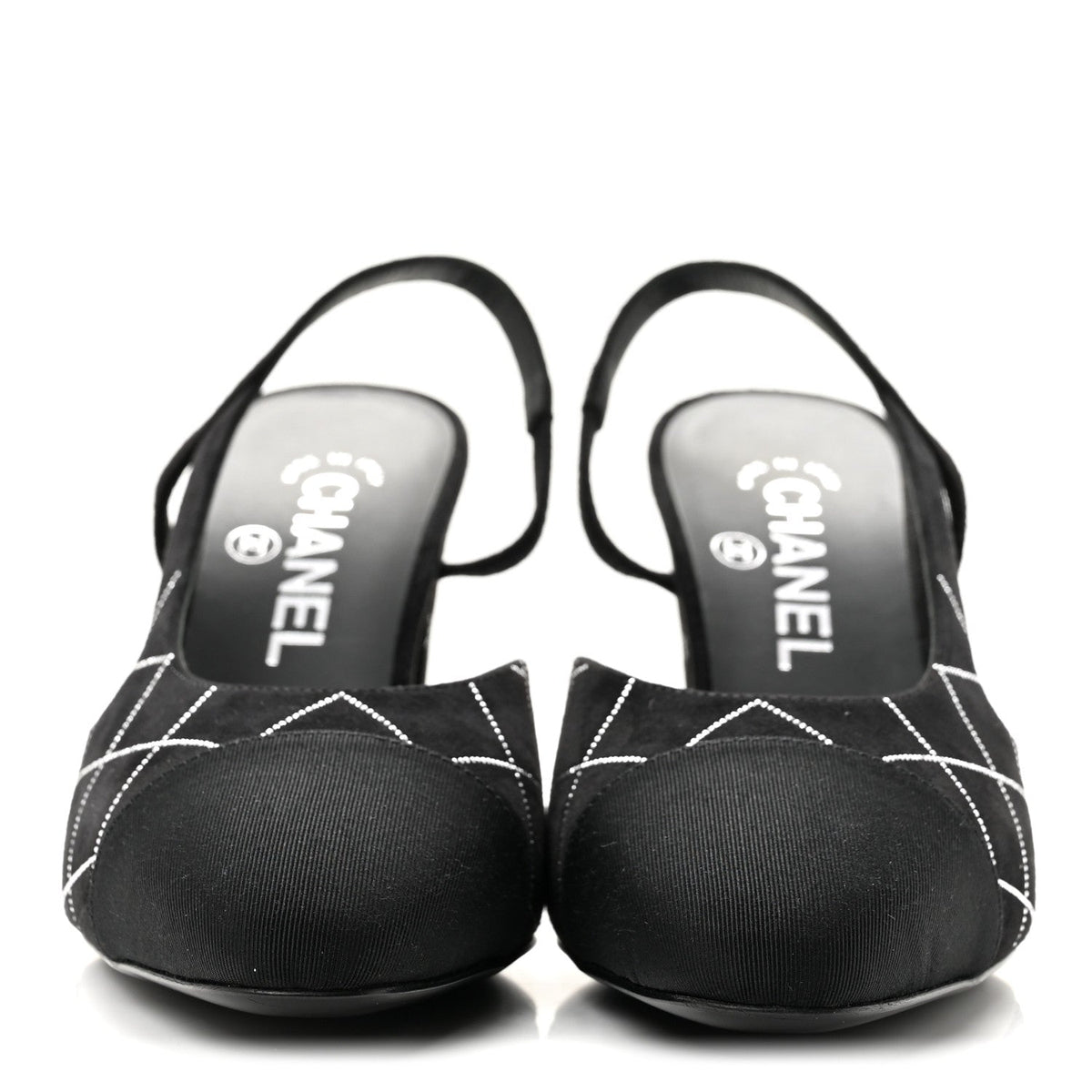 Suede Kidskin Cap Toe CC Slingback Pumps 37.5 Black Silver