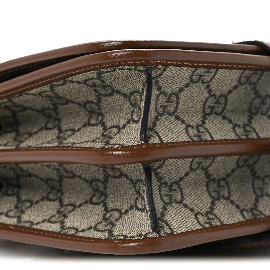 GG Supreme Monogram Azalea Calfskin Mini Retro Interlocking G Flap Shoulder Bag Beige Ebony Brown Sugar