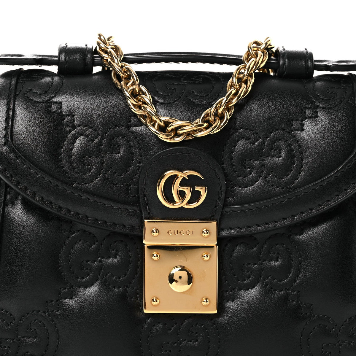 Calfskin GG Matelasse Mini Top Handle Shoulder Bag Black