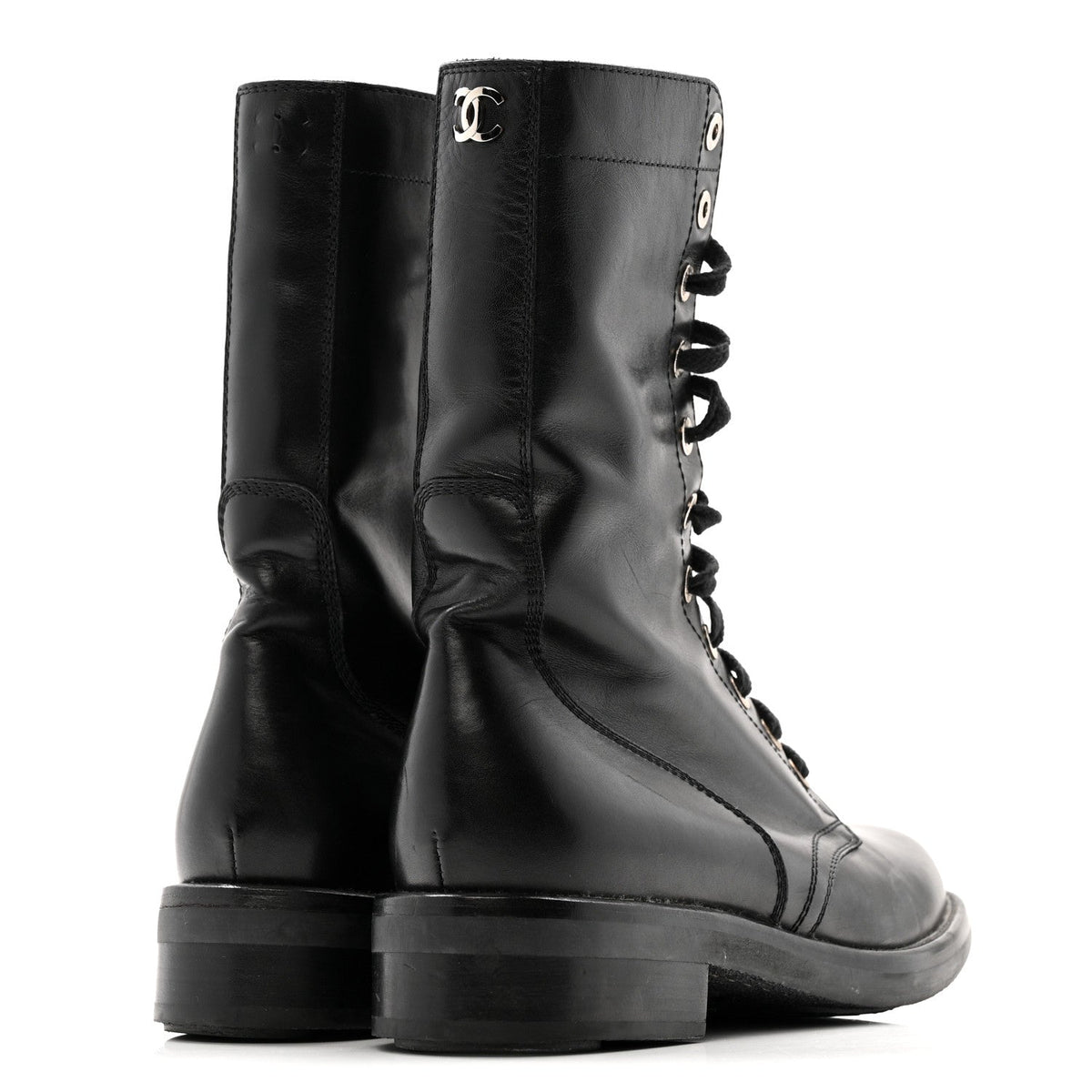 Calfskin Lace Up Combat Boots  39.5 Black