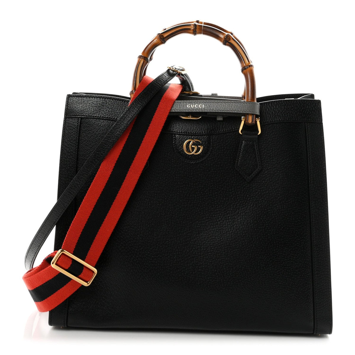 Textured Dollar Calfskin Web Medium Diana Tote Bag Black Dusty Grey