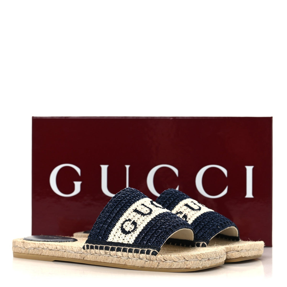 Macrochet Raffia Logo Flat Slide Espadrille Sandals 37.5 Blue Great White