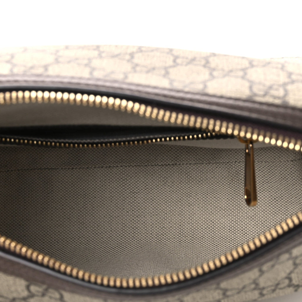 GG Supreme Monogram Textured Calfskin Web Super Mini Ophidia Shoulder Bag Beige Ebony New Acero