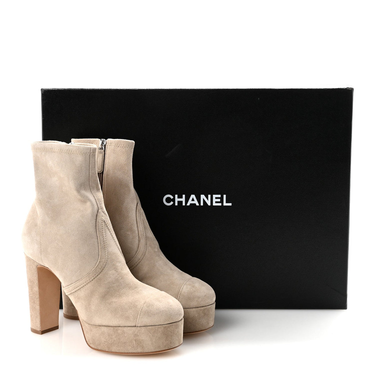 Suede Calfskin Platform Short Boots 40 Beige